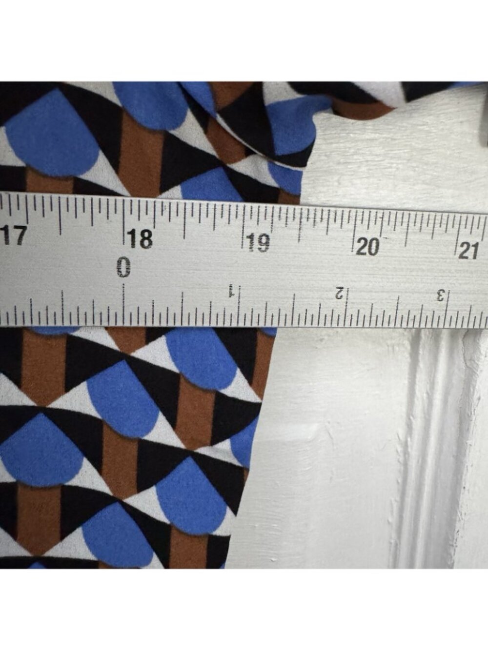 Carolina Belle Montreal XS Blue Brown Geometric Short Sleeve Button Up Blouse - Picture 6 of 8